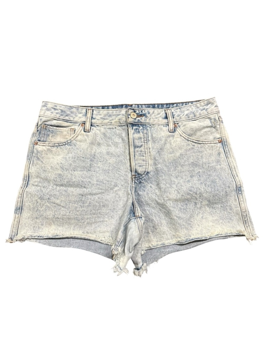 Express Boyfriend Denim Shorts Acid Wash Raw Hem Mid Rise Size 12